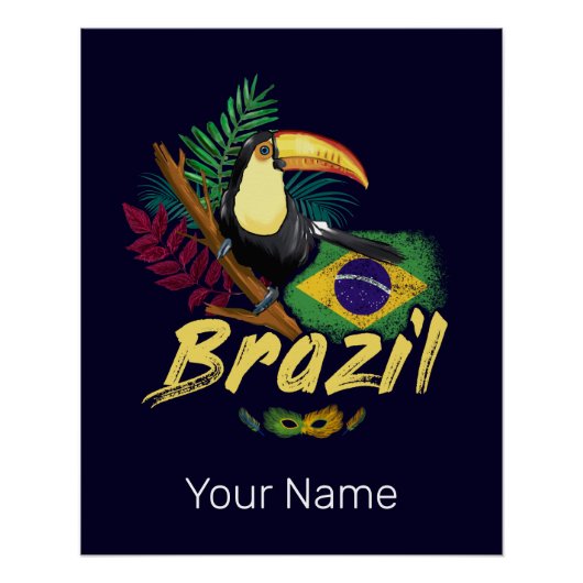 Brazilië  Toucan Flag Samba Masker Souvenir Perfect Poster (Voorkant)