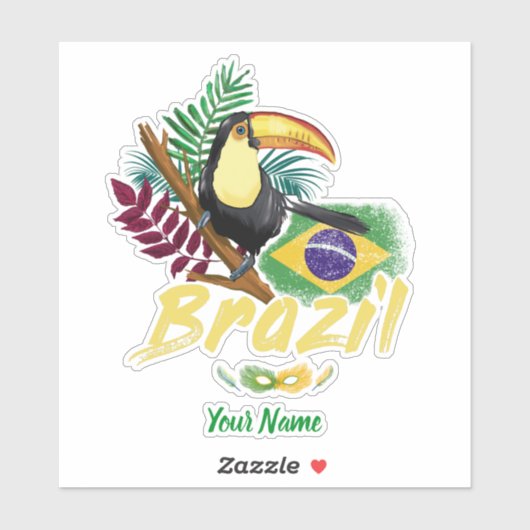 Brazilië  Toucan Flag Samba Masker Souvenir Sticker (Vel)