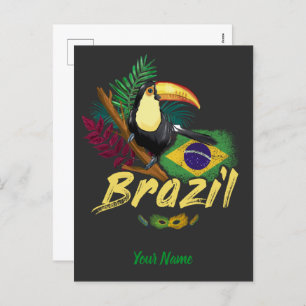 Brazilië  Toucan met vlag en masker van Samba Feestdagenkaart