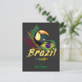 Brazilië  Toucan met vlag en masker van Samba Feestdagenkaart (Staand voorkant)