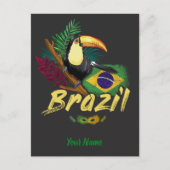 Brazilië  Toucan met vlag en masker van Samba Feestdagenkaart (Voorkant)
