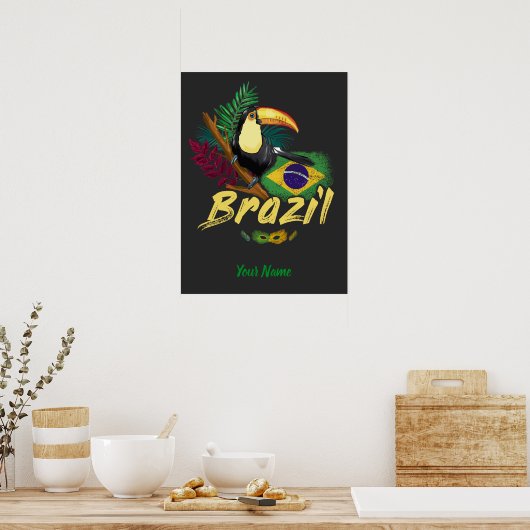 Brazilië  Toucan met vlag en masker van Samba Poster (Keuken)
