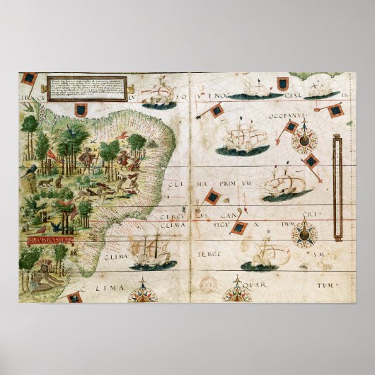 Brazilië van de Miller Atlas door Pedro Reinel Poster (Voorkant)