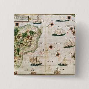 Brazilië van de 'Miller Atlas' door Pedro Reinel Vierkante Button 5,1 Cm