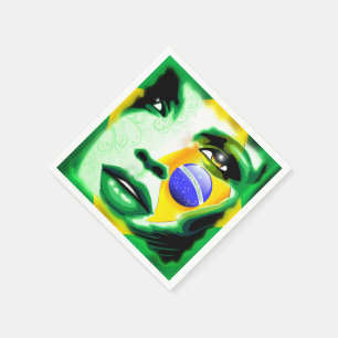 Brazilië Vlag Girl Portret Paper_Cocktail_Napkins Servetten
