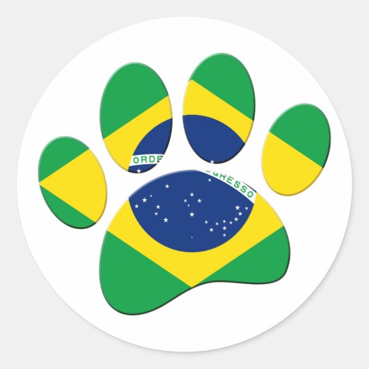Brazilië Vlag Hond Poot Print Ronde Sticker (Voorkant)