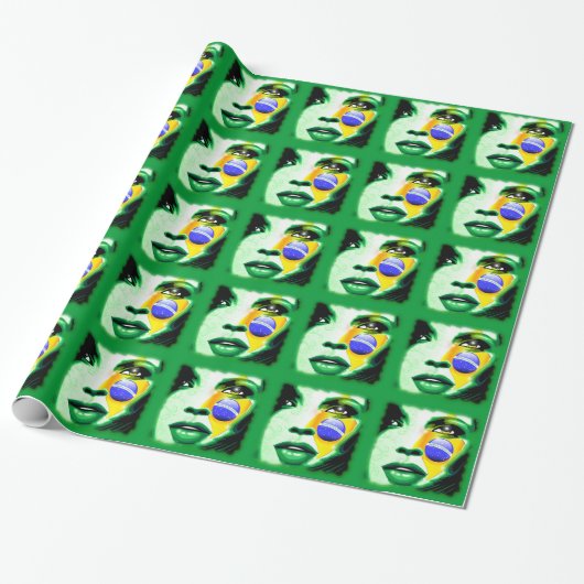 Brazilië Vlag Meisje Portret Wrapping_paper Cadeaupapier (Uitgerold)