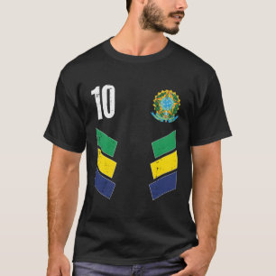 Brazilië Vlag Nummer 10 Voetbal Fan T-shirt