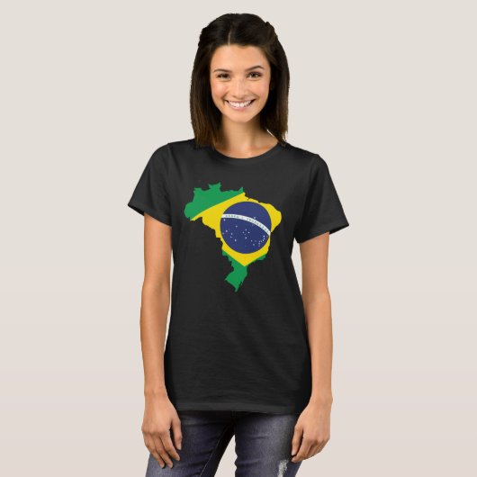 Brazilië Vlag T-shirt Uniek Braziliaans Kaart Ontw (Voorkant volledig)