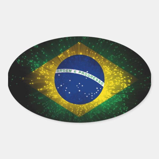 Brazilië Vlag Vuurwerk Ovale Sticker (Voorkant)