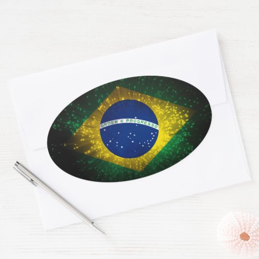 Brazilië Vlag Vuurwerk Ovale Sticker (Envelop)