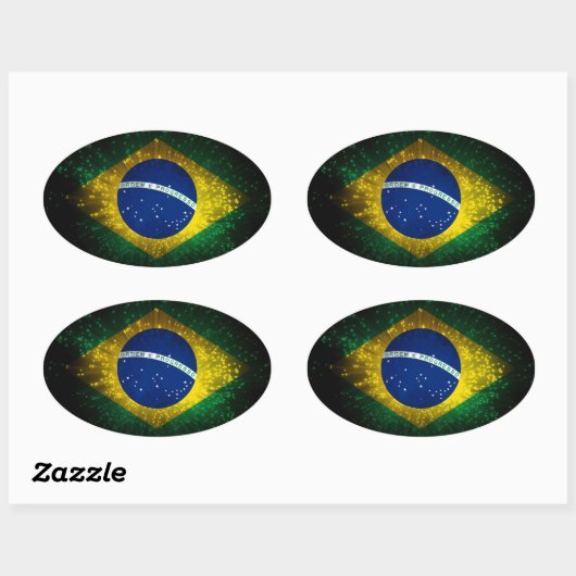 Brazilië Vlag Vuurwerk Ovale Sticker (Vel)