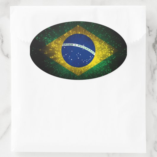 Brazilië Vlag Vuurwerk Ovale Sticker (Tas)