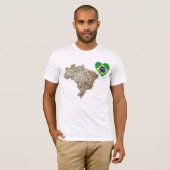 Brazilië Vlaggenhart en -kaart T-Shirt (Voorkant volledig)