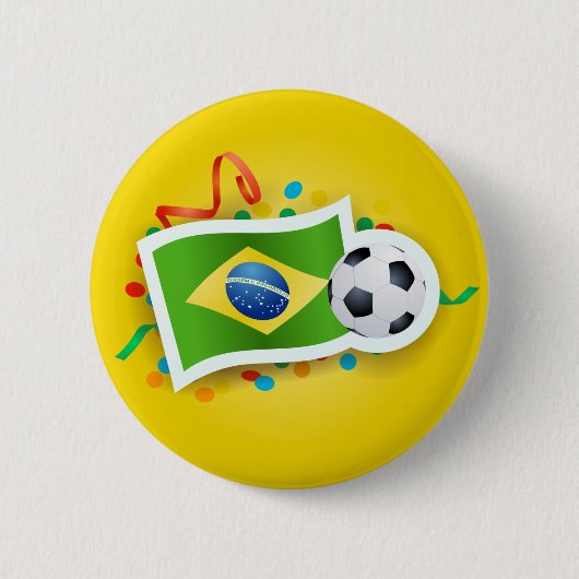 Brazilië, voetbal en vlag ronde button 5,7 cm (Voorkant)