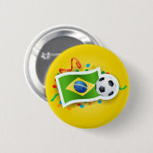 Brazilië, voetbal en vlag ronde button 5,7 cm (Voorkant /achterkant)