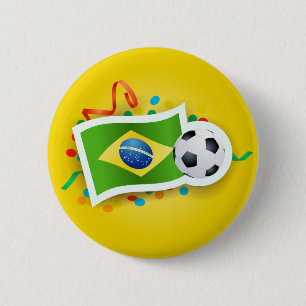 Brazilië, voetbal en vlag ronde button 5,7 cm