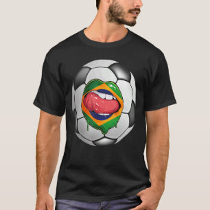 Brazilië Voetbal Fan Braziliaanse vlag Mond T-shirt