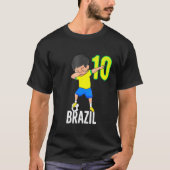 Brazilië Voetbal voor jongens nummer 10 dabbing da T-shirt (Voorkant)