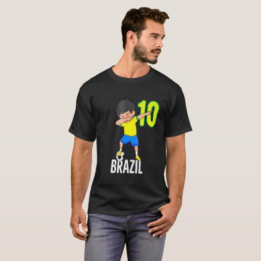 Brazilië Voetbal voor jongens nummer 10 dabbing da T-shirt (Voorkant volledig)