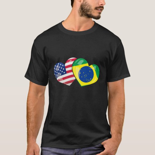 Brazilië VS vlag T Shirt Hart Braziliaanse Amerika (Voorkant)