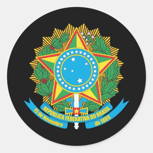 Brazilië Wapen van Brazilië Ronde Sticker (Voorkant)