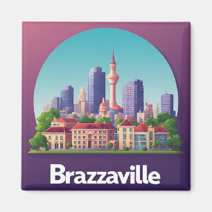 Brazzaville stadsgezicht met historische kathedraa magneet