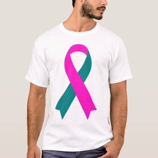 BRCA 1 & 2 Roze & Blauwgroen Bewustmaking Lint T-S T-shirt (Voorkant)