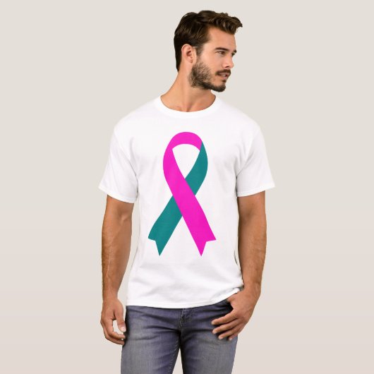 BRCA 1 & 2 Roze & Blauwgroen Bewustmaking Lint T-S T-shirt (Voorkant volledig)