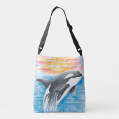Breaching Orca Whale  Sunset Watercolor Crossbody Tas (Achterkant)