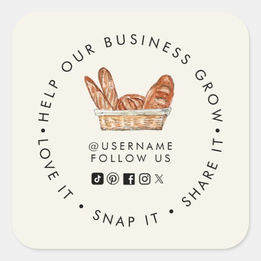 Bread Bakery Grow your Business Social media Vierkante Sticker (Voorkant)