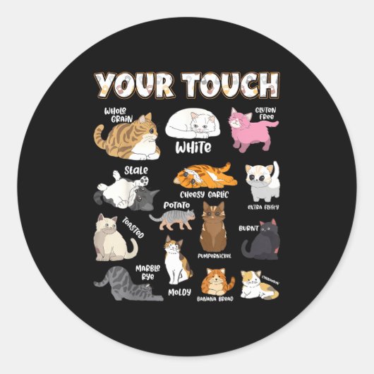 Bread Cats Variety Punny Cartoon Kitty Design  Ronde Sticker (Voorkant)