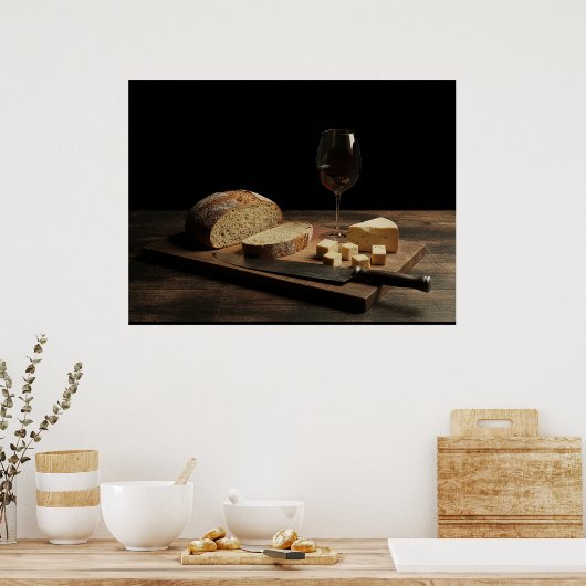 Bread, Cheese, and Wine Poster (Keuken)