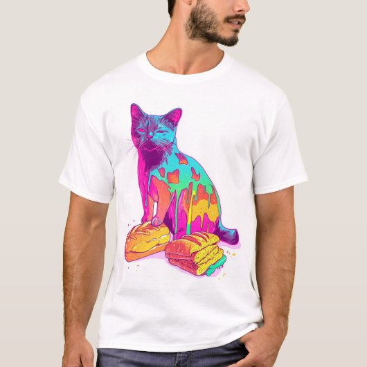 Bread Meowphosis – Glitchy Funny Cat Meme T-shirt (Voorkant)