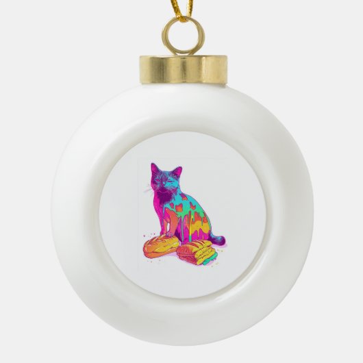 Bread Meowphosis – Glitchy Grappige Kat Meme Keramische Bal Ornament (Voorkant)
