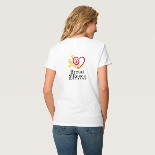 Bread & Roses Dames Wit V-hals T-shirt (Achterkant volledig)