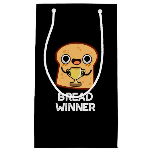 Bread Winner Funny Food Pun Dark BG Klein Cadeauzakje (Voorkant)