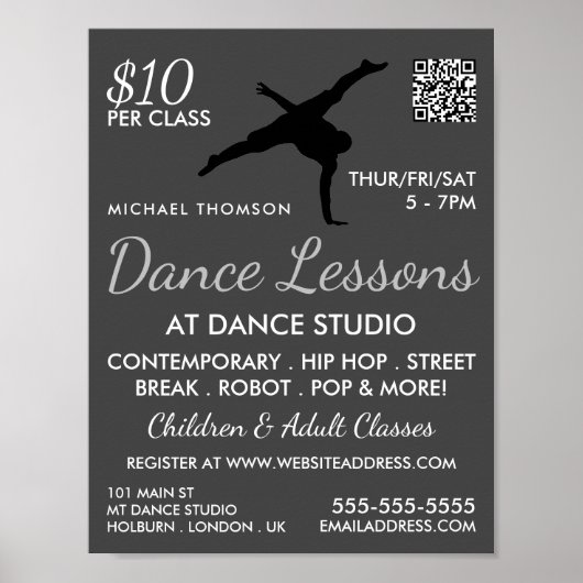 Break Dancer Silhouette, Dance Lesson Adverteren Poster (Voorkant)