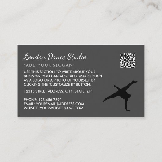 Break Dancer Silhouette, dansinstructeur Visitekaartje (Achterkant)