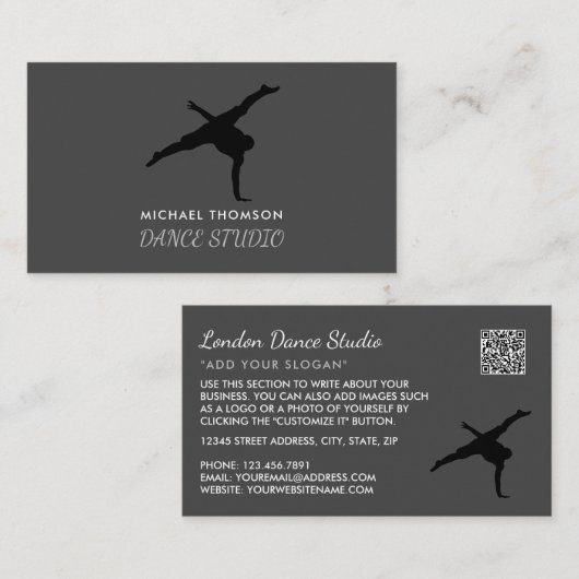 Break Dancer Silhouette, dansinstructeur Visitekaartje (Voorkant / Achterkant)