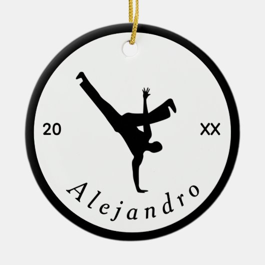 Break danser zwart-witnaam jaar keramisch ornament (Voorkant)