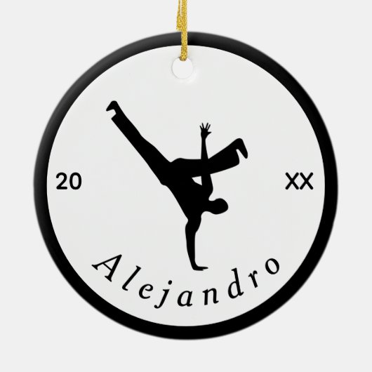 Break danser zwart-witnaam jaar keramisch ornament (Achterkant)