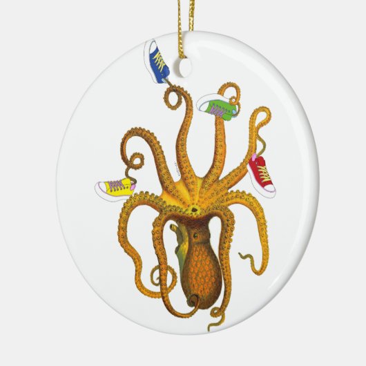 Break danst Octopus, Squid Art, 80s Retro, man Keramisch Ornament (Links)