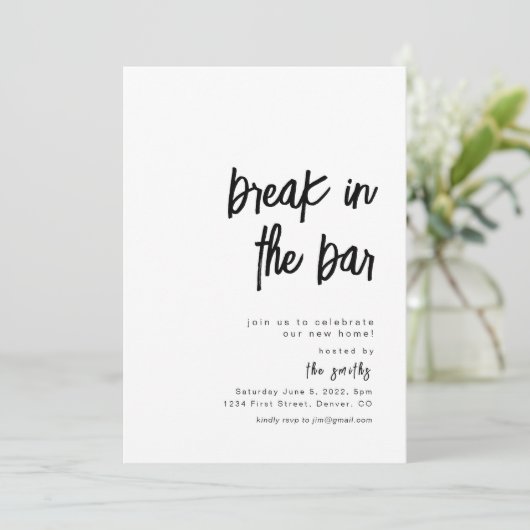 Break in de Bar Housewarming Uitnodiging (Staand voorkant)