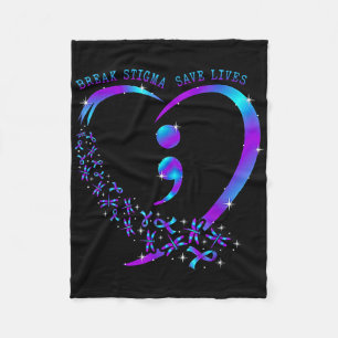 Break Stigma Save Lives Heart Semicolon Zelfmoord  Fleece Deken