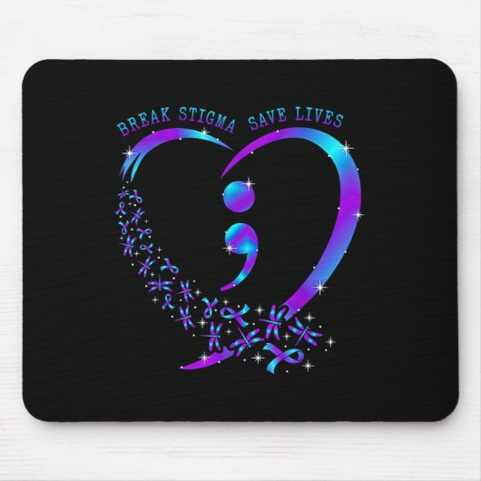 Break Stigma Save Lives Heart Semicolon Zelfmoord Muismat (Voorkant)