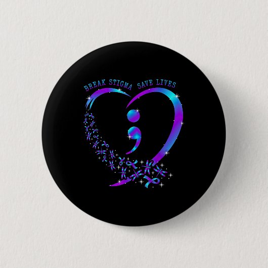 Break Stigma Save Lives Heart Semicolon Zelfmoord Ronde Button 5,7 Cm (Voorkant)