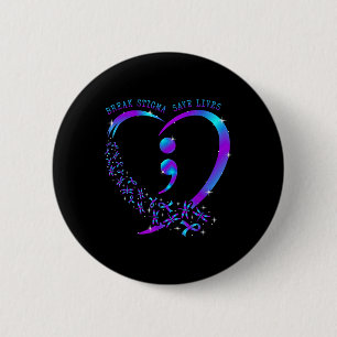 Break Stigma Save Lives Heart Semicolon Zelfmoord Ronde Button 5,7 Cm