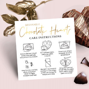 Breakable Chocolate Heart Care Guide Wit & Goud Vierkante Visitekaartje