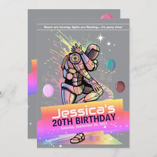 Breakdance Bot Uitnodiging voor verjaardagsfeestje (Voorkant / Achterkant)